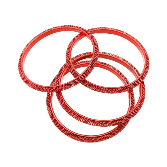 Bold Stackable Bracelet Lot, Red Mesh Skinny Bangles to Wear and Share, Vintage - Picture 3 of 4